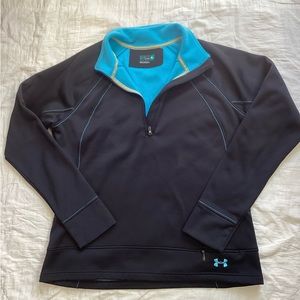 Under Armour Athletic 1/2 Zip Pullover Black Blue Semi-Fitted XL